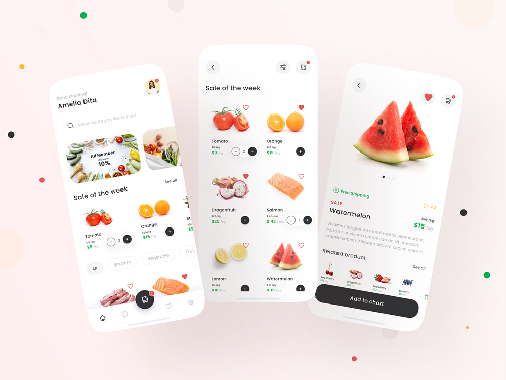 Grocery and Food Order App Exploration by Amelia D H for Pixelz on Dribbble