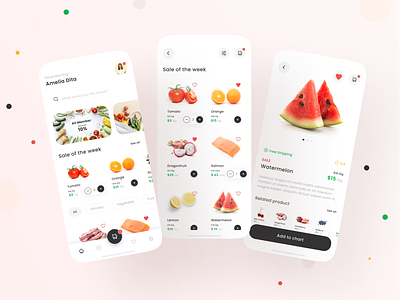 Grocery and Food Order App Exploration android app application clean colorful elegant flat food fruit grocery ios minimalist mobile order ui ux vegetables