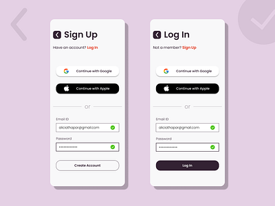 Sign Up Log In Screen