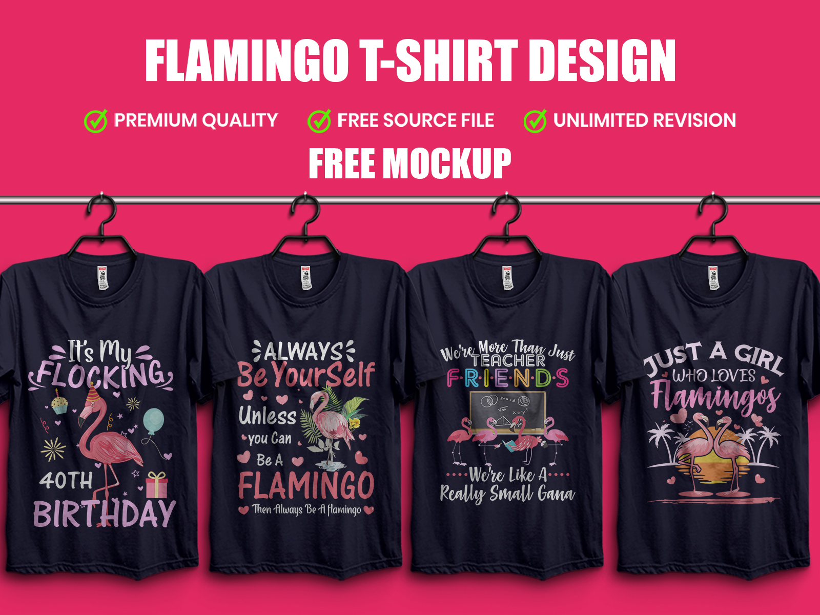 Flamingo T-Shirt Design with Free T Shirt Mockup by Merch Bundle on ...