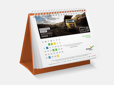 Jindal Desk Calendar 2014 - July africa branding calendar countries dates design desk layout mining print public holidays stationery