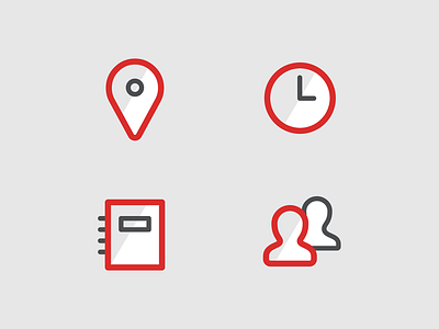 DOX Africa Web Icons book charcoal clock flat grey icons line linear mono weight place red user vector