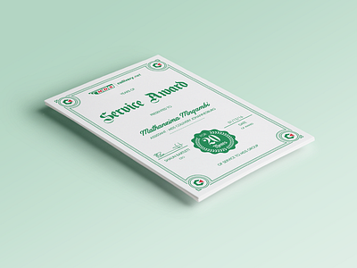 MDS Collivery Service Award Certificate - Perspective a4 award certificate corporate courier green long service paper print red