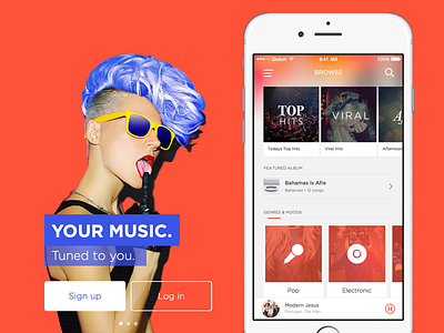 Music App • Onboarding & Browse views