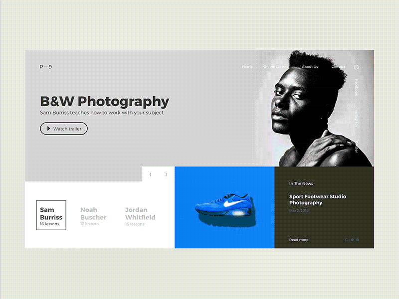 Photography Class Website – Mondrianizm (FREEBIE) animation interaction interface mondrian mondrianizm parallax photography principle ui uiux ux website