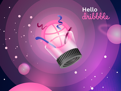 Hello Dribbble! design dice dribbble icon illustration pink shake dice shaker vector