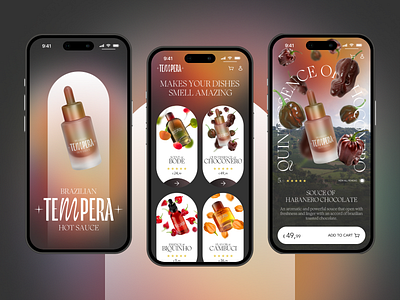 Tempera - The Brazilian hot sauce app 3d app botle branding brazil e commerce ecommerce graphic design hot hot sauce hot sauce app hot sauce e commerce logo mobile sauce ui ui design