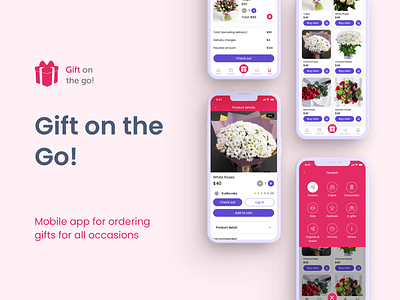 Gift on the Go! mobile app ecommerce figma flowershop giftshop mobile mobile app pink shopping store ui ux ui