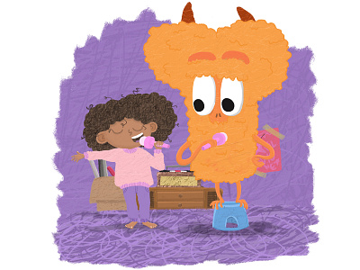Monster with a little girl with curly hair book cover design characterdesign children children book illustration childrens book childrens illustration curly curly hair cute illustration cute monster funny illustration illustration illustration art