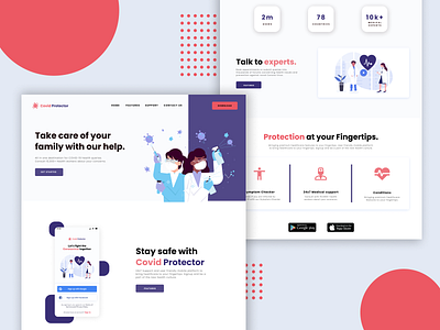 Covid Protector App Landing Page application bestui branding corona covid covid19pandemic doctor hospital landing page medical mobile mobile app pandemic ui ui ux user experience user interface ux web design website