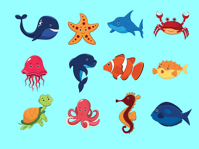 sea animals animation design flat graphic design illustration vector