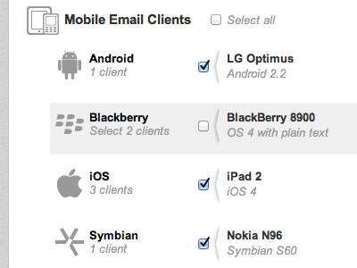 Mobile Email Clients checkbox form icons litmus