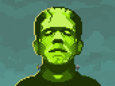 8 Bit Frankenstein 8bit branding design frankenstein horror icon illustration logo monster pixel pixels portrait scary vector