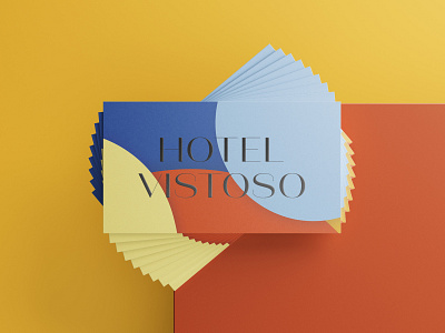 Hotel Vistoso align blue branding businesscard card colorful art darkblue design hotel hotel branding mockup red table yellow