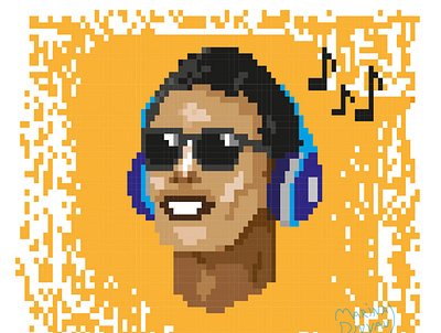 Pixel art. Portrait. adobe illustrator face glasses happiness headphones illustraion joy man music people pixel art portrait smile vector illustration yellow