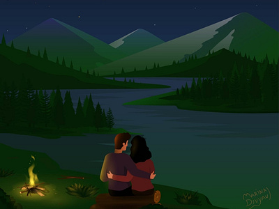 Vector illustration. Night. Landscape.