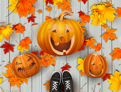 Halloween. Vector illustration. adobe illustrator autumn halloween illustraion leaves pumpkin pumpkins sneakers vector illustration