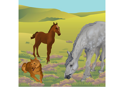 Vector illustration. Horses. adobe illustrator animals dog farm grass horses illustration landscape nature vector illustration village
