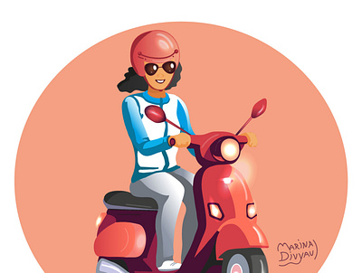 Vector illustration. A girl on a scooter. adobe illustrator girl illustration scooter transport vector illustration