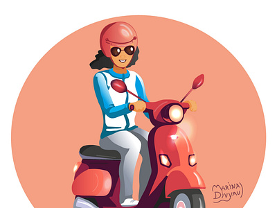 Vector illustration. A girl on a scooter.