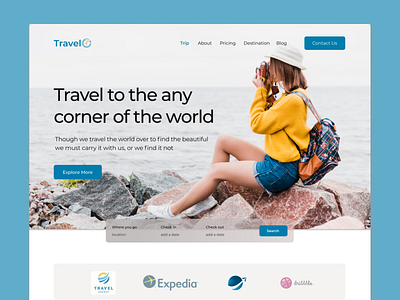 Travel Agency Website clean colorful homepage minimal natural photography template design tourist travel blog travel guide traveling typhography uiux vacation website design