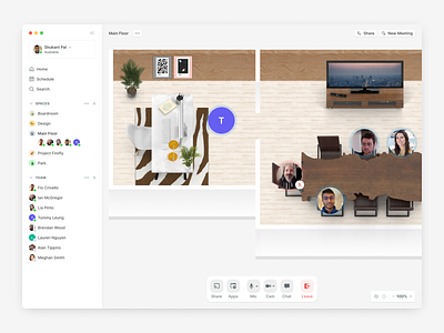 Teamflow for Mac audio chat desktop application dock layout light mode mac app minimap product design remote work sidebar spatial design spatial software user experience video conference virtual office voice chat zoom