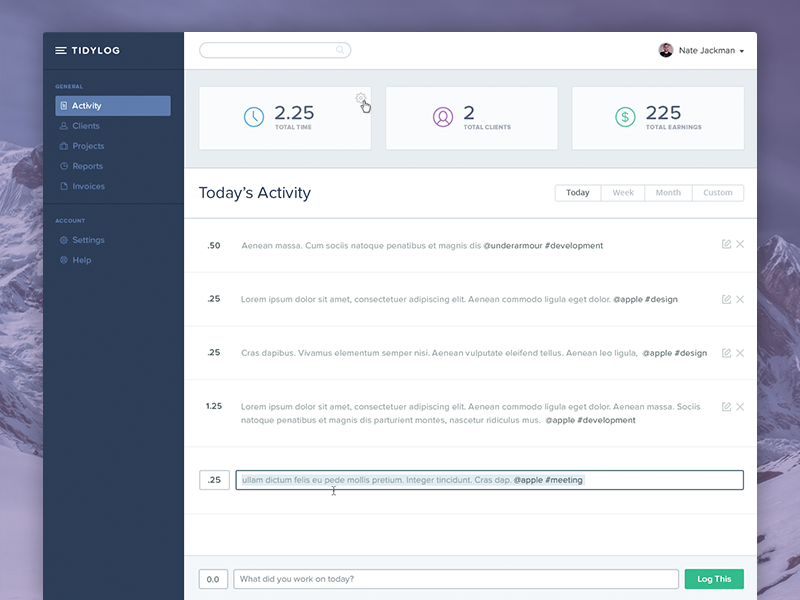 Tidylog Sneak Peek - Activity Dashboard