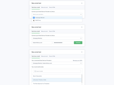 New email test modal (beta) by Alan Tippins for Litmus on Dribbble