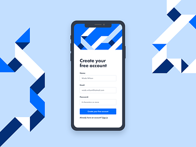 Daily UI 001 - Signup app branding color study daily ui challenge dailyui dailyui 001 design geometric shapes illustration ios mobile mobile signup signup ui ui design ux