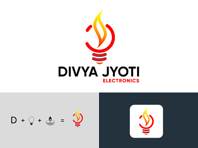 Divya Jyoti Electronics Logo adobe xd branding bulb logo d letter bulb logo d letter logo electronics logo graphic design illustration logo