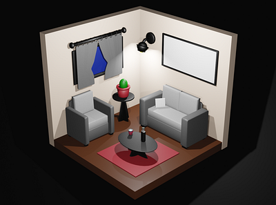 Minimal living room 3d blender design graphic design minimal design room small square design