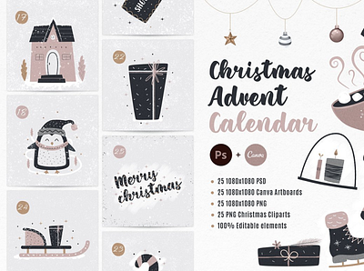 Christmas Advent Calendar advent calendar canva christmas design flat graphic design illustration illustrator instagram vector