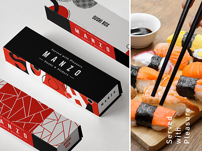 Redesign the packaging for Manzo box branding colorful fish illustration mailer packaging restaurant sushi sushi bar vector