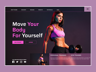 Gym or Fitness Trainer Landing Page Concept app design minimal ui ux web website
