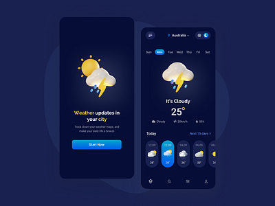 Weather Forecast App app dark theme design feasibility minimal modern simple ui ux weather