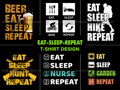 Eat-Sleep-Repeat Vintage T-shirt Design