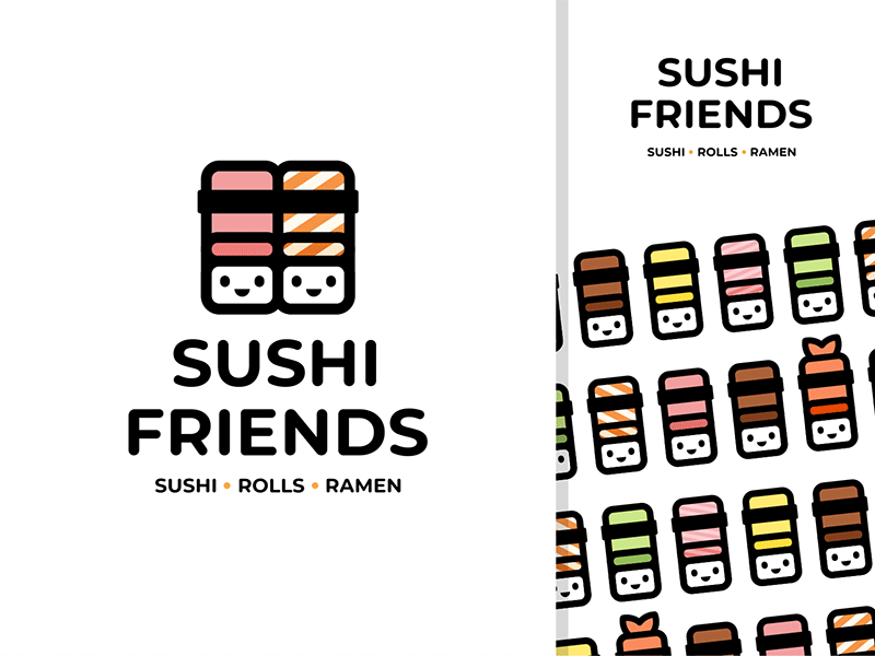 Sushi Friends branding cartoon character friends japan logo ramen rolls sign sushi