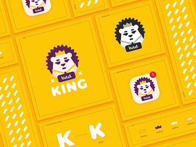 Bad King animal bad branding cartoon character circle crown flat hedgehog icon king pattern sign thorns