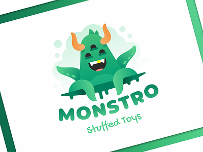 Monstro branding cartoon character cute eyes gold horns monster sign slime smile tentacles tooth