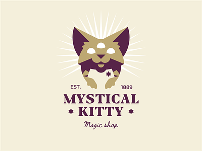 Mystical Kitty animal branding cartoon cat character flat glow kitty magic mysticism pet shop sign third eye