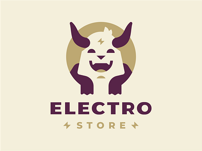 Electro store animal branding cartoon character current cute electricity flat horns lightning monster sign