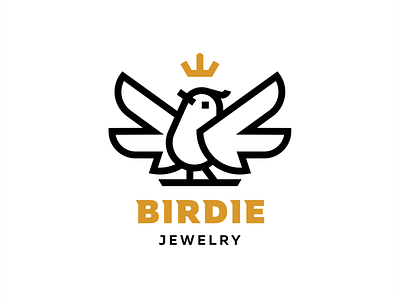 Birdie bird branding crown gold icon pin sign wings