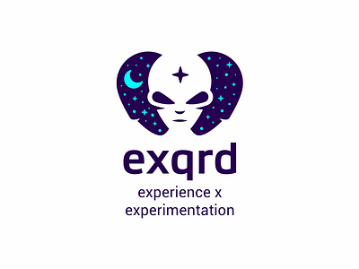 exqrd alien eyes logo moon negative space stars ufo