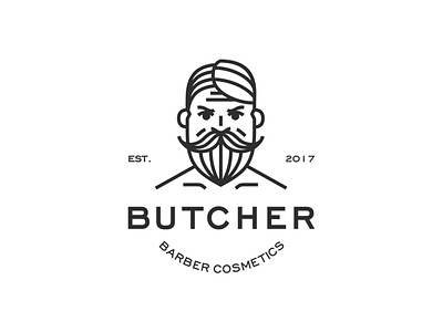 Butcher barber beard butcher cosmetics hairbrush hipster logo man mustache