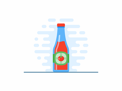 Ketchup bottle flat illustration ketchup label tomato wave