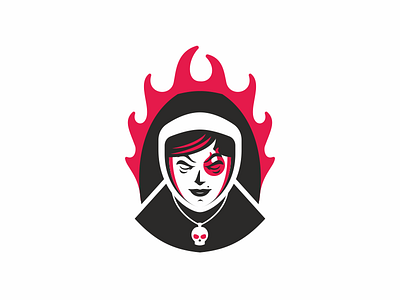 Nun a cassock devil fire flame illustration logootype nun of religion