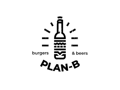 Plan_B bar beer bottle burger fast food grunge illustration lines logo restaurant