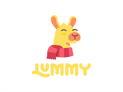 Lummy animal character confectionery flat illustration lama logo scarf sign
