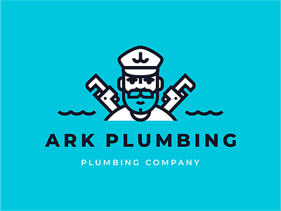 Ark Plumbing adjustable anchor beard branding hiwow illustration line logo mustache ocean plumber sailor sea sea wolf ship sign water waves wrench young