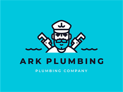 Ark Plumbing adjustable anchor beard branding hiwow illustration line logo mustache ocean plumber sailor sea sea wolf ship sign water waves wrench young
